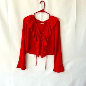 Lace-Up Red Crop Top, long sleeves